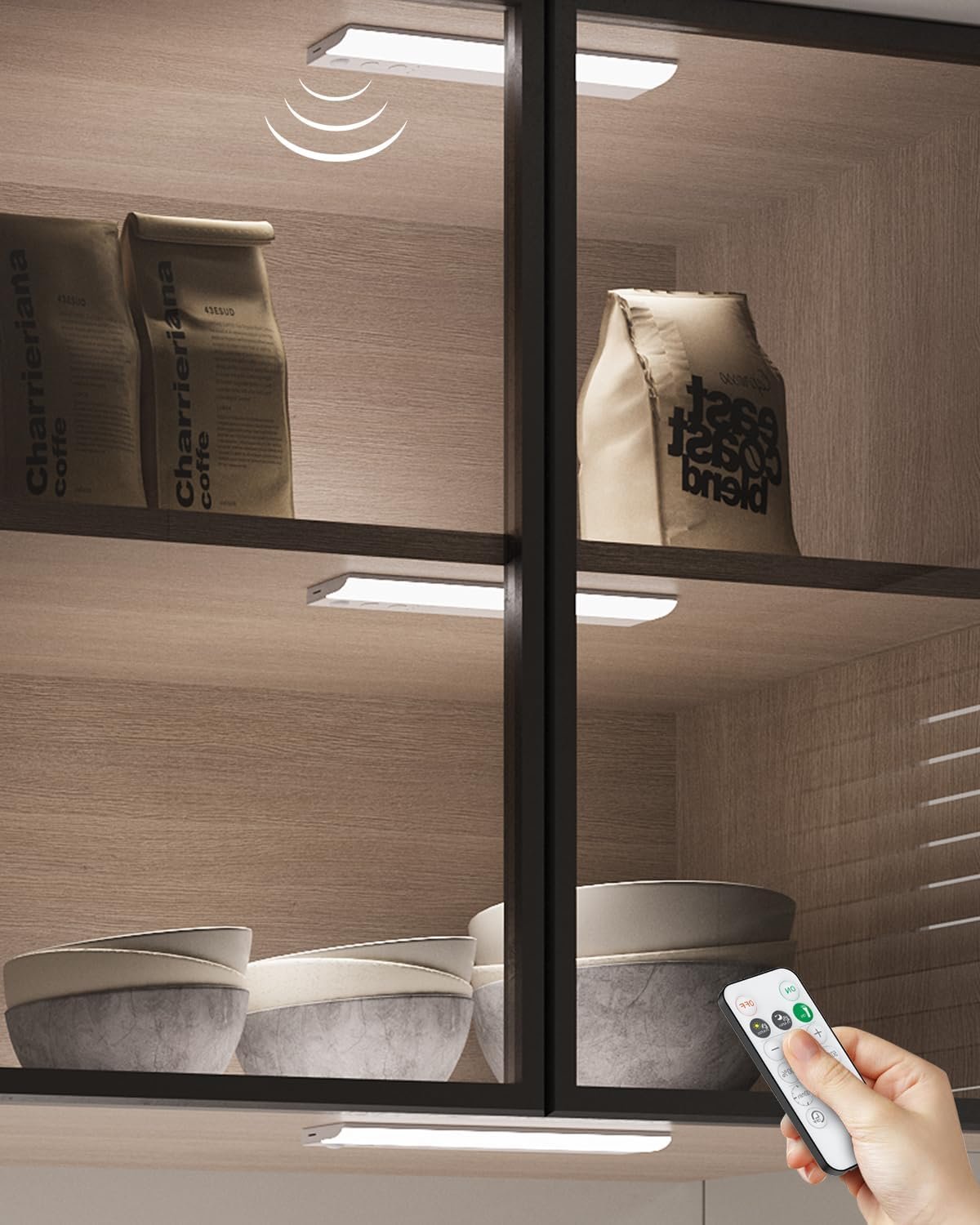 USB Rechargeable Closet Lights Motion Sensored, 3 Pack Wireless Remote Under Kitchen Cabinet Lighting, Magnetic Light Bar Battery Operated Indoor Sensor Light, Under Counter LED Strip Light for Pantry