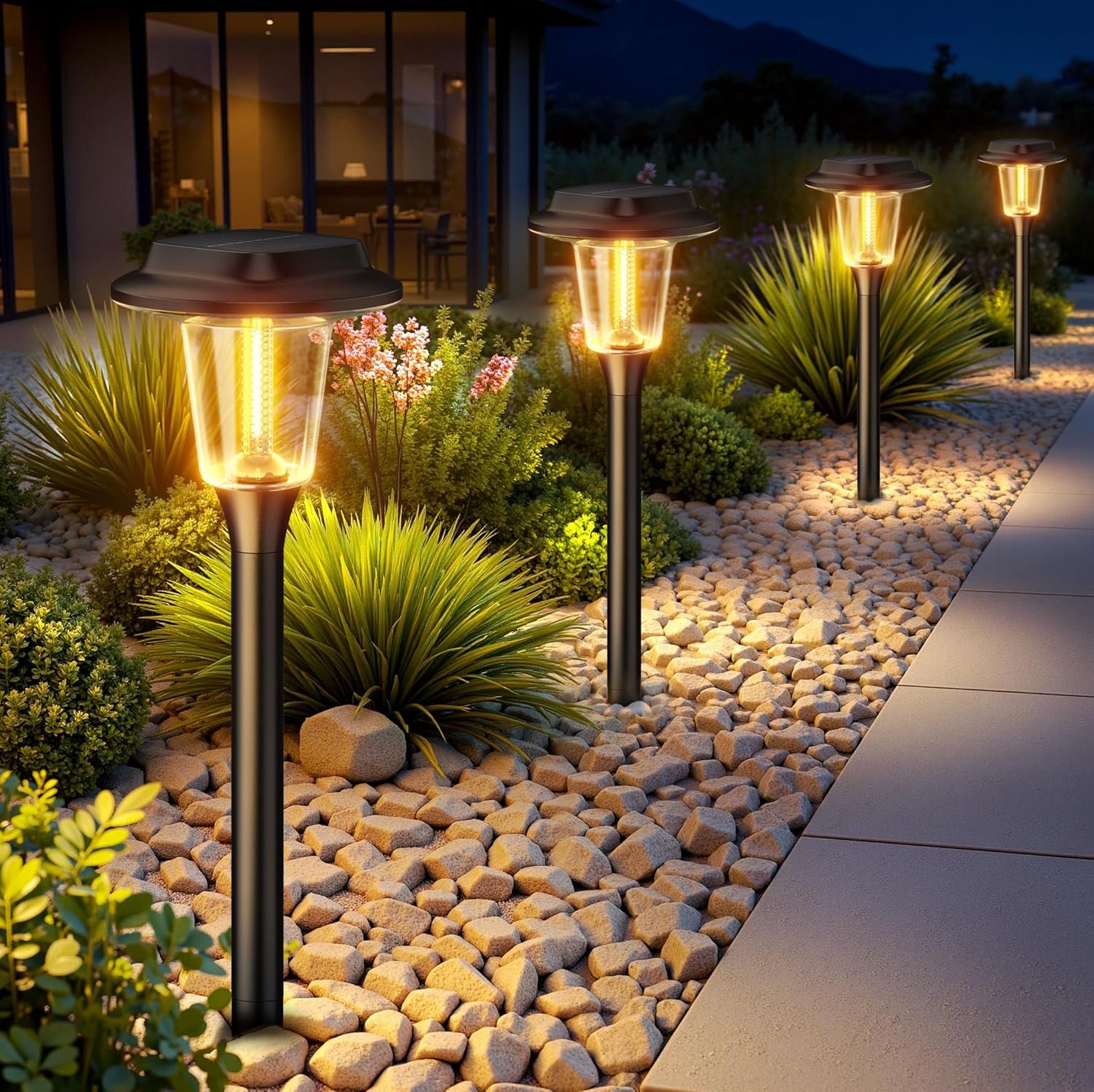 Solar Pathway Lights Outdoor, 8 Pack Modern Brighter Solar Powered Landscape Path Lights, IP65 Waterproof Outdoor Solar Garden Lights for Yard Patio Driveway Walkway Lawn Sidewalk Decorative